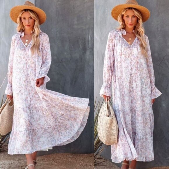 Vici Dresses & Skirts - Vici Light Purple Floral Long Sleeve Sheath Maxi Dress